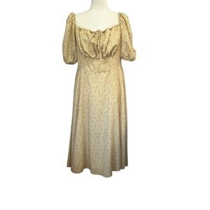 Rebdolls dress womens size 1X cottagecore floral a line butter yellow boho ditzy